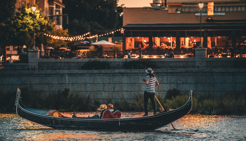 The Napa Valley Gondola in the evening, as featured in the Azur Wines wine blog on the best spots to see in downtown Napa in a day